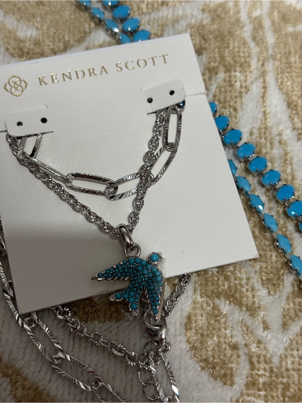 Kendra Scott Silver Layered Necklace with Turquoise Bird Charm